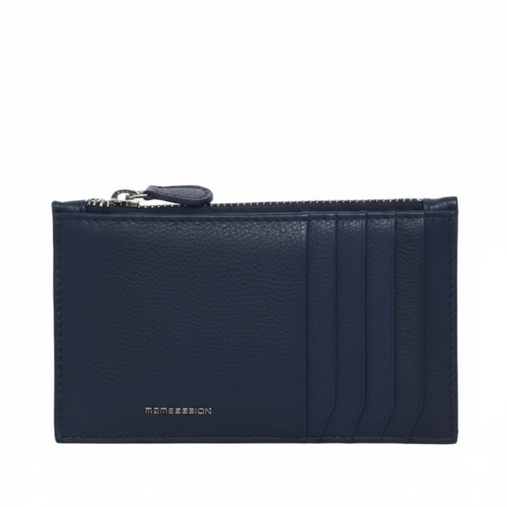 momo design momo design portacarte vera pelle mo39-dm blu - foto 1 Portacarte vera pelle blu scuro con cerniera superiore e scomparti laterali