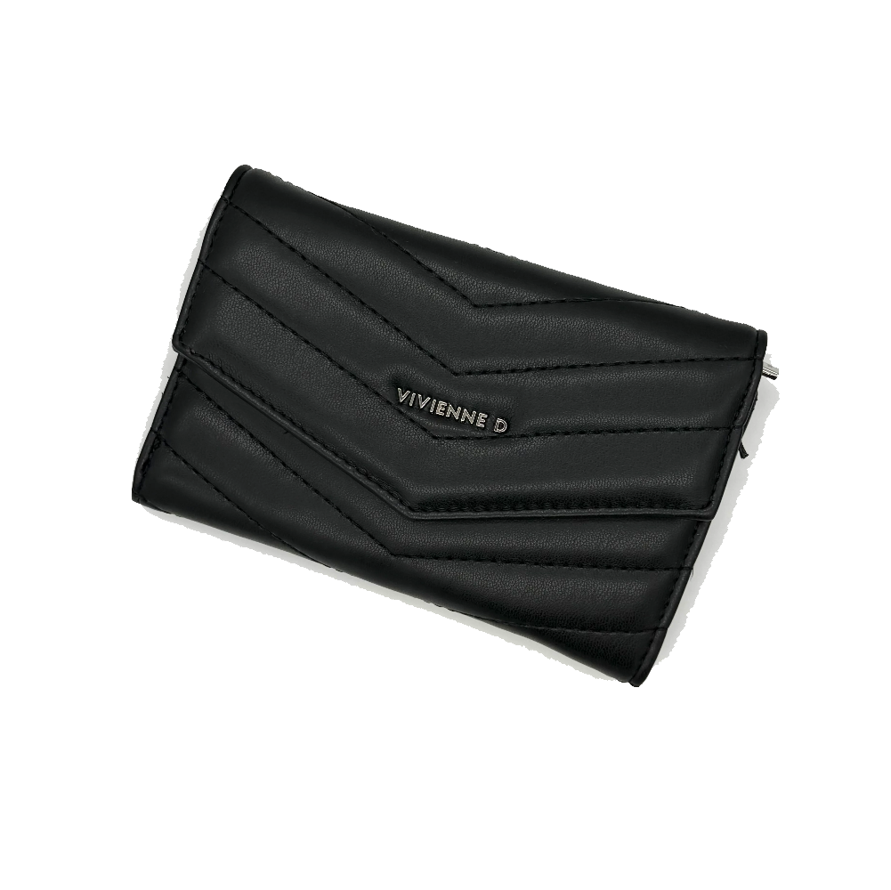 vivienne vivienne d portafoglio donna soft va016.nero - foto 1 Portafoglio donna Vivienne nero in pelle, design trapuntato, vista 3/4