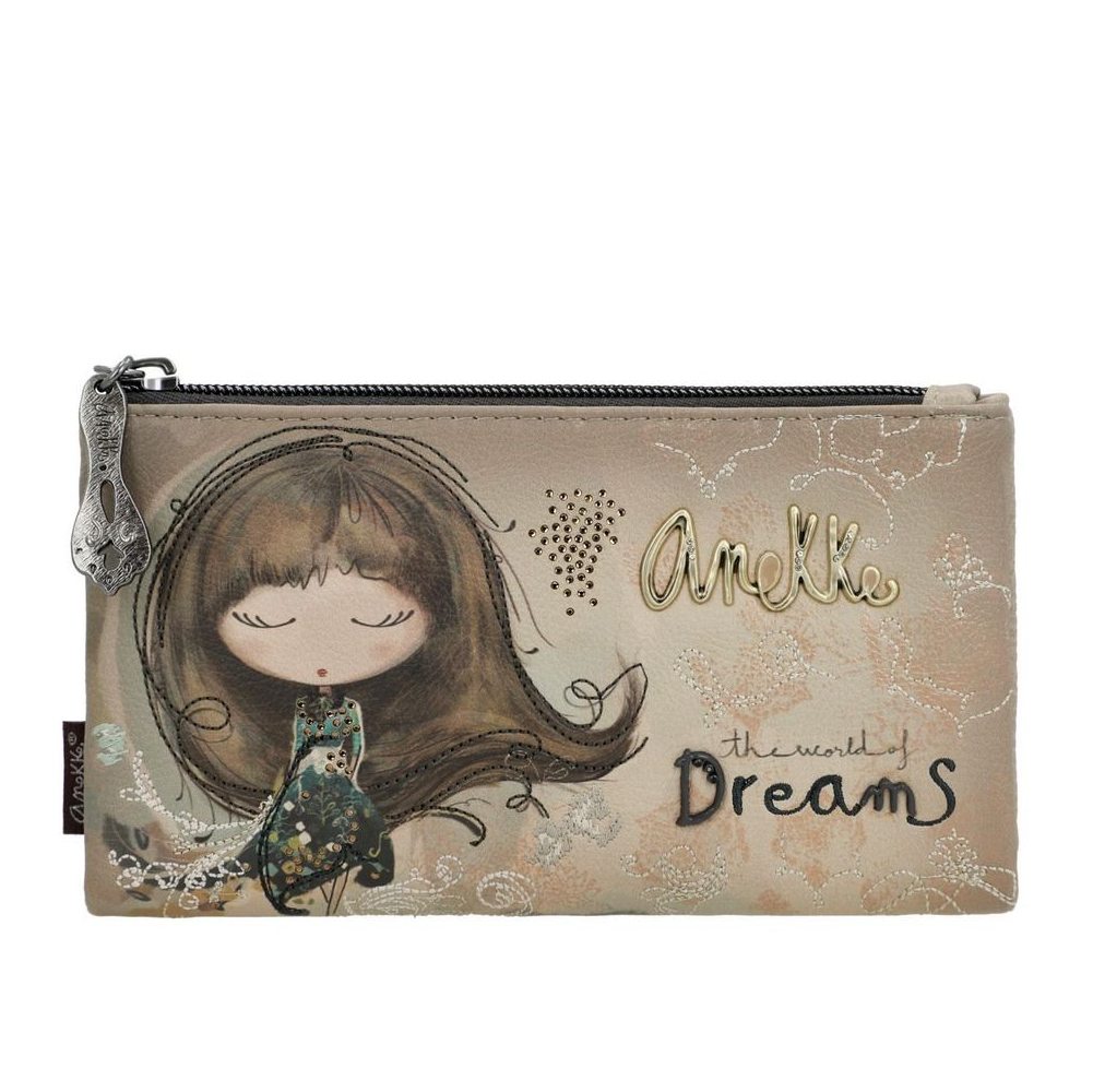anekke anekke portafoglio sintetico 41709-907 - foto 1 Portafoglio sintetico beige e marrone con illustrazione di ragazza e scritta Dreams