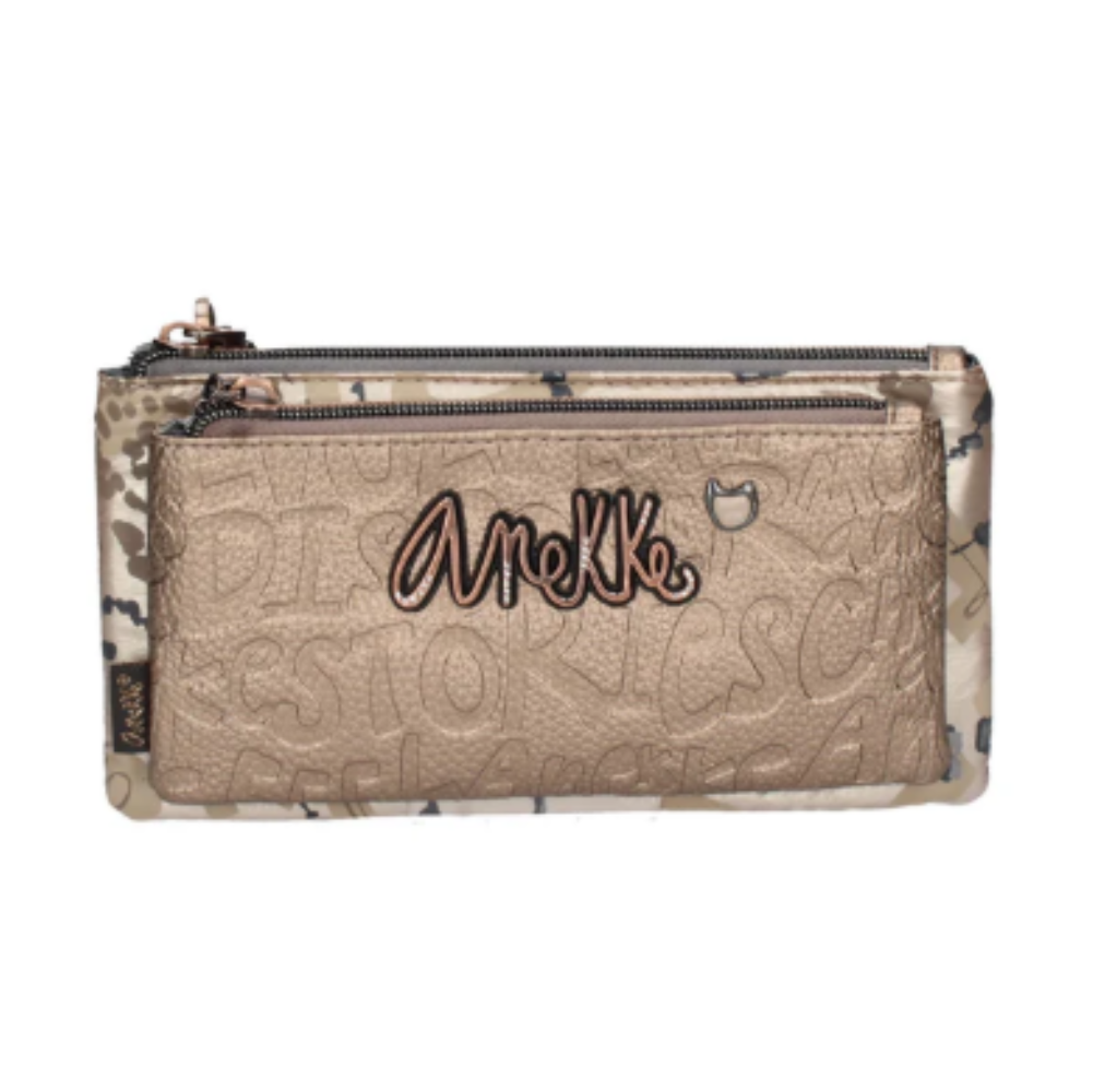 Portafoglio donna Anekke con pattern decorativo, zip in alto e scritta in rilievo