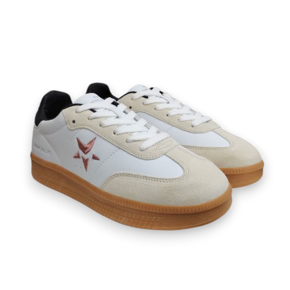 Marc Ellis Milly sneakers white-sand-black, pelle e camoscio, logo stella, suola gomma