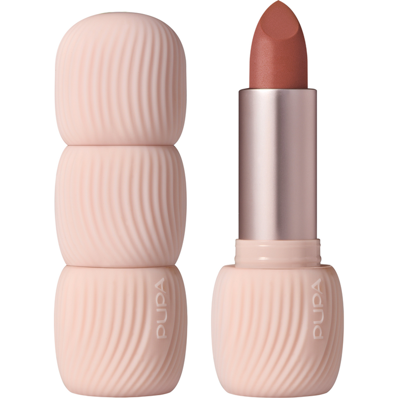 PUPA ROSSETTO MY CRUSH N.013 Rossetto PUPA My Crush N.013 in due viste: con cappuccio e senza, colore marrone rossastro, confezione con texture rigata