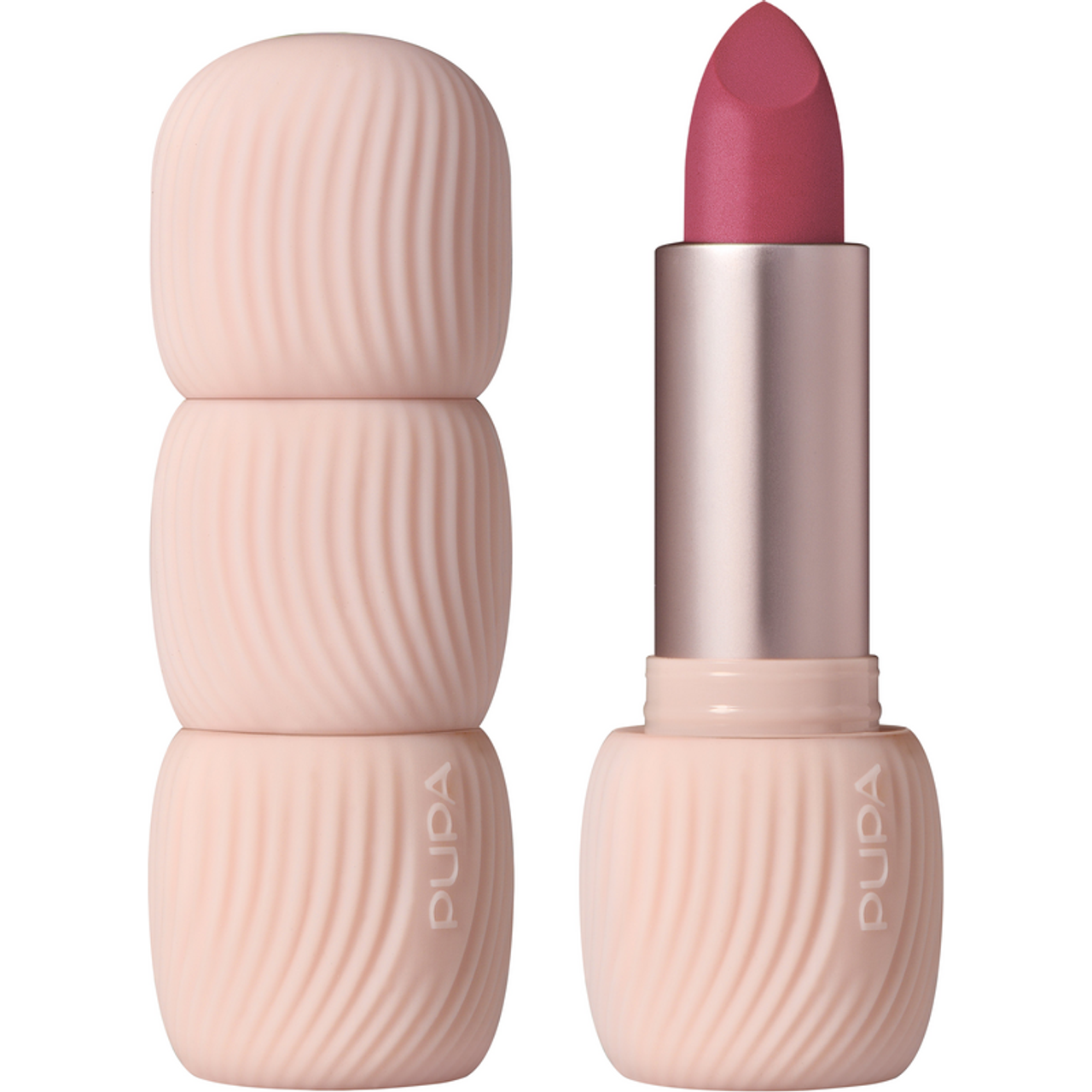 Rossetto My Crush N.014 magenta con tubetto beige a righe, coperchio aperto