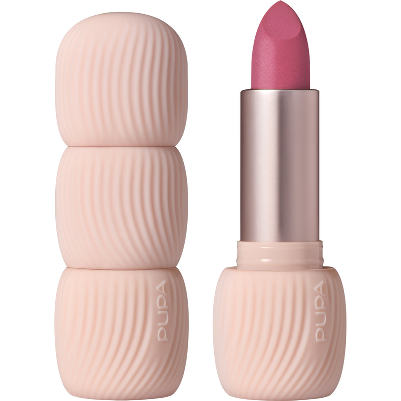 PUPA ROSSETTO MY CRUSH N.020 Rossetto My Crush n.020 rosa-ciliegia con custodia beige a texture rigata