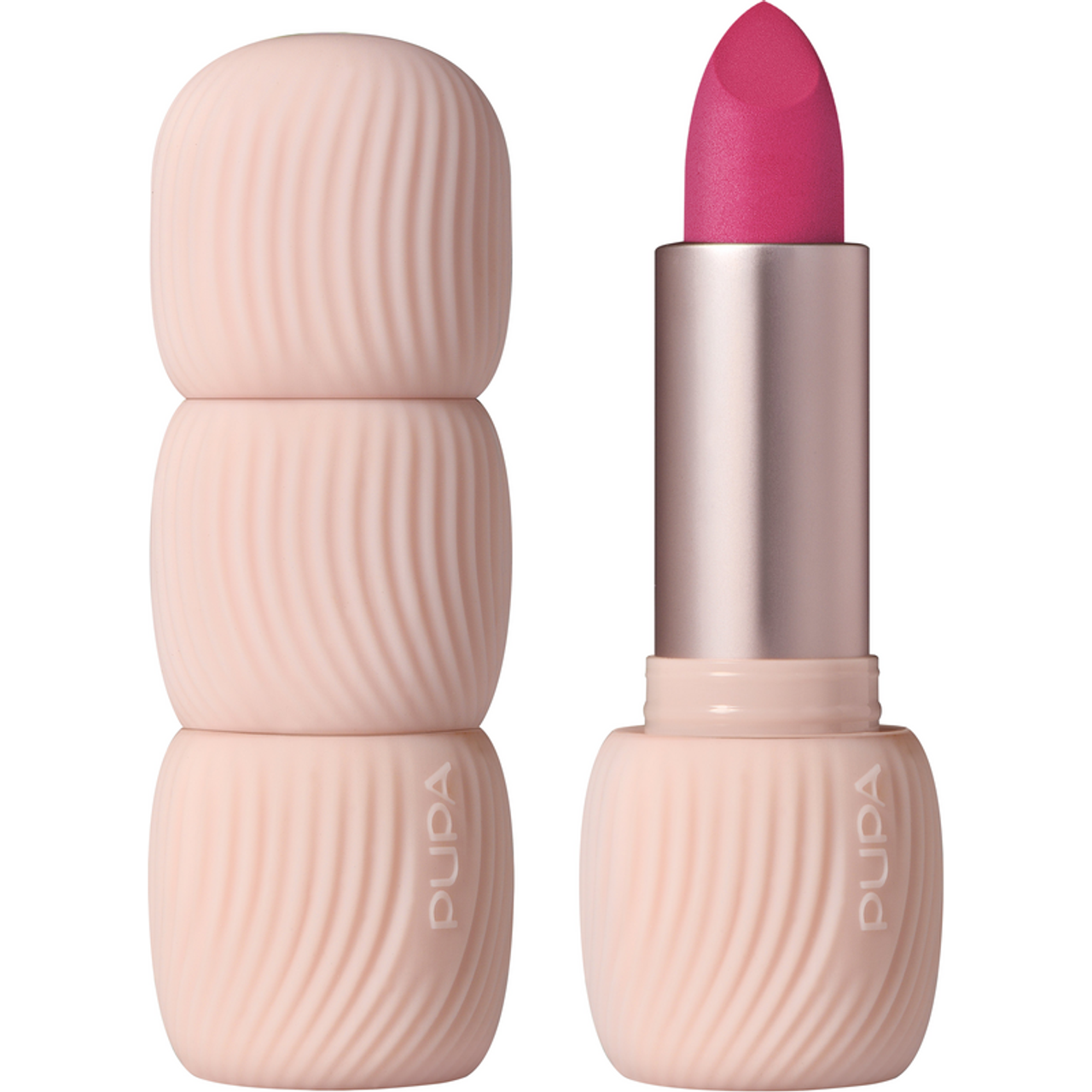 pupa pupa rossetto my crush n.030 - foto 1 Rossetto PUPA MY CRUSH N.030 color magenta/rosa intenso, vista chiusa e aperta con applicatore, packaging beige