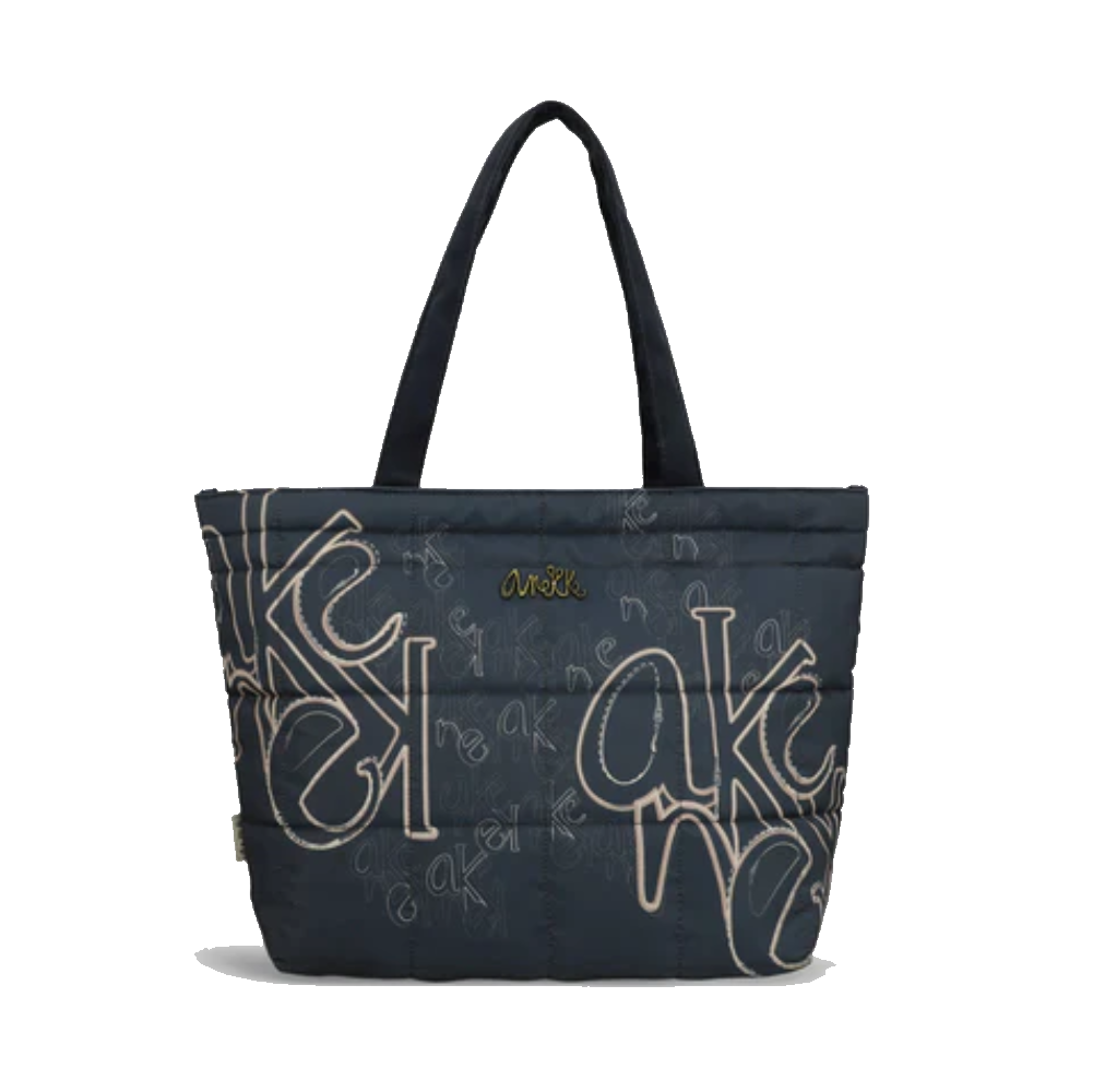 anekke anekke borsa da viaggio donna 41588-023 - foto 1 Borsa da viaggio ANEKKE donna blu scuro con decorazioni geometriche, manici lunghi, vista frontale
