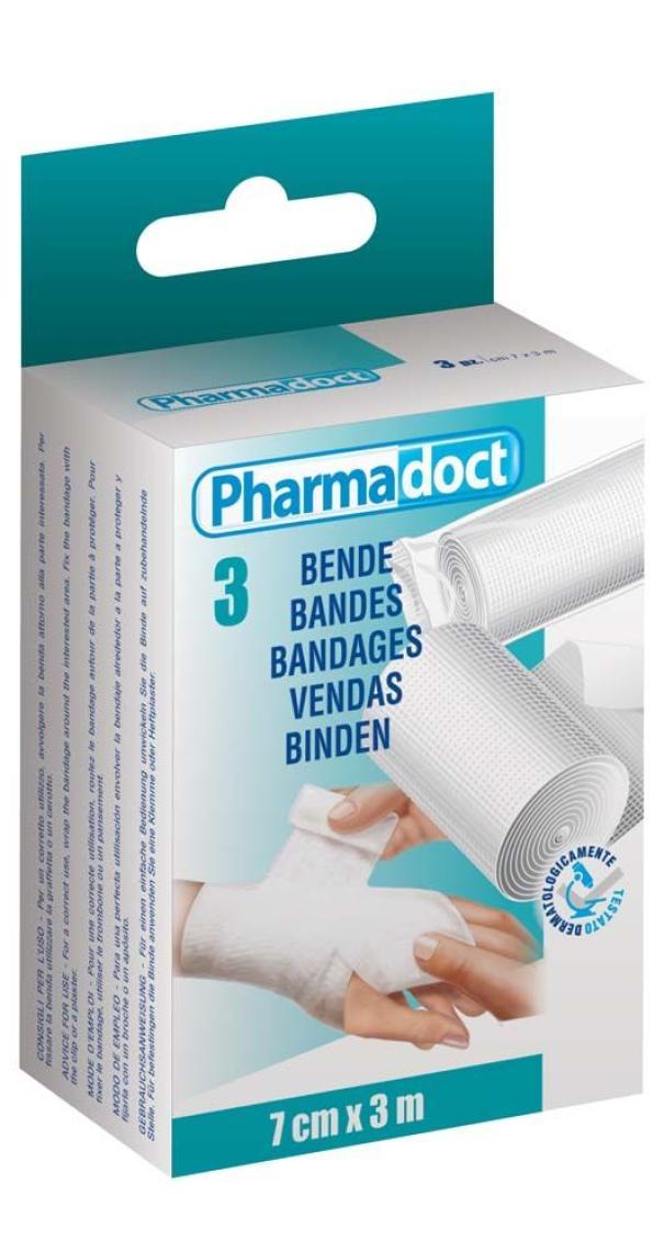 Bende idrofile sterili Pharmadoc 3m x 7cm, confezione da 3 pezzi