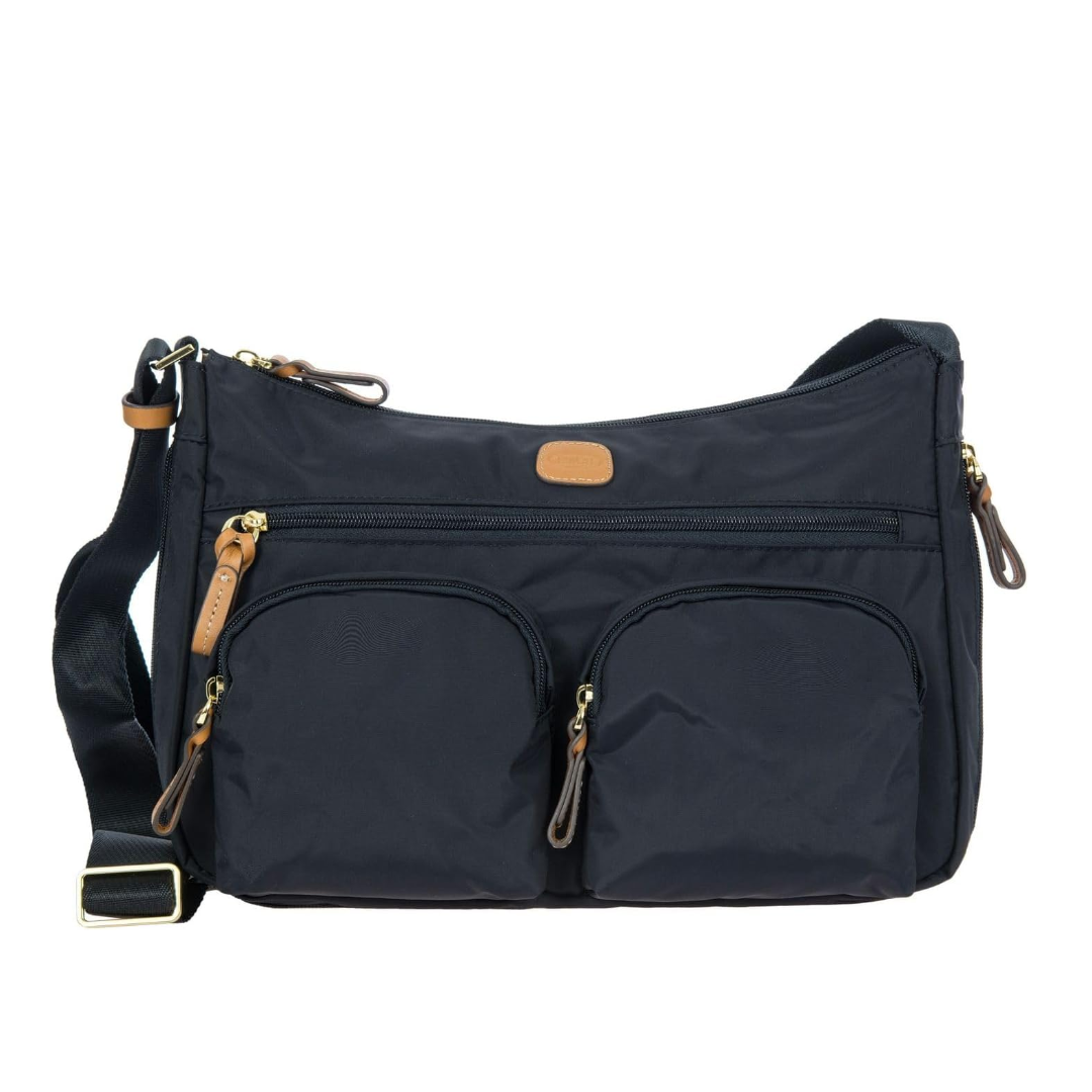 Borsa a tracolla BRIC'S X-Collection in nylon blu navy, vista frontale con tasche e cinghia regolabile