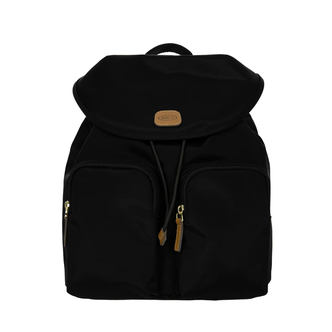 Zaino nero Bric's X-Collection CM 27x32x13, tasche esterne, dettagli marrone