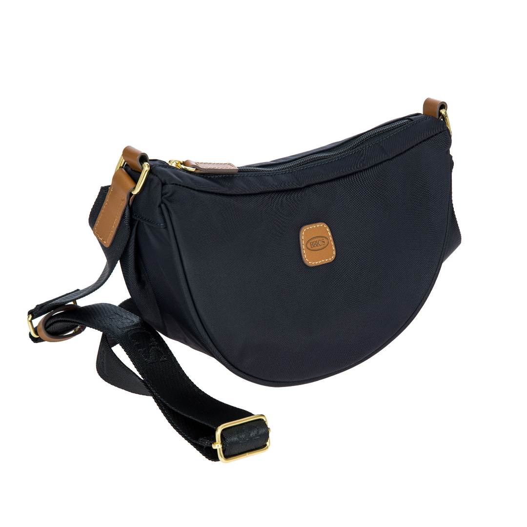 Borsa a mezzaluna Bric's X-Collection nero/ocean blue, dettagli cuoio marrone, tracolla