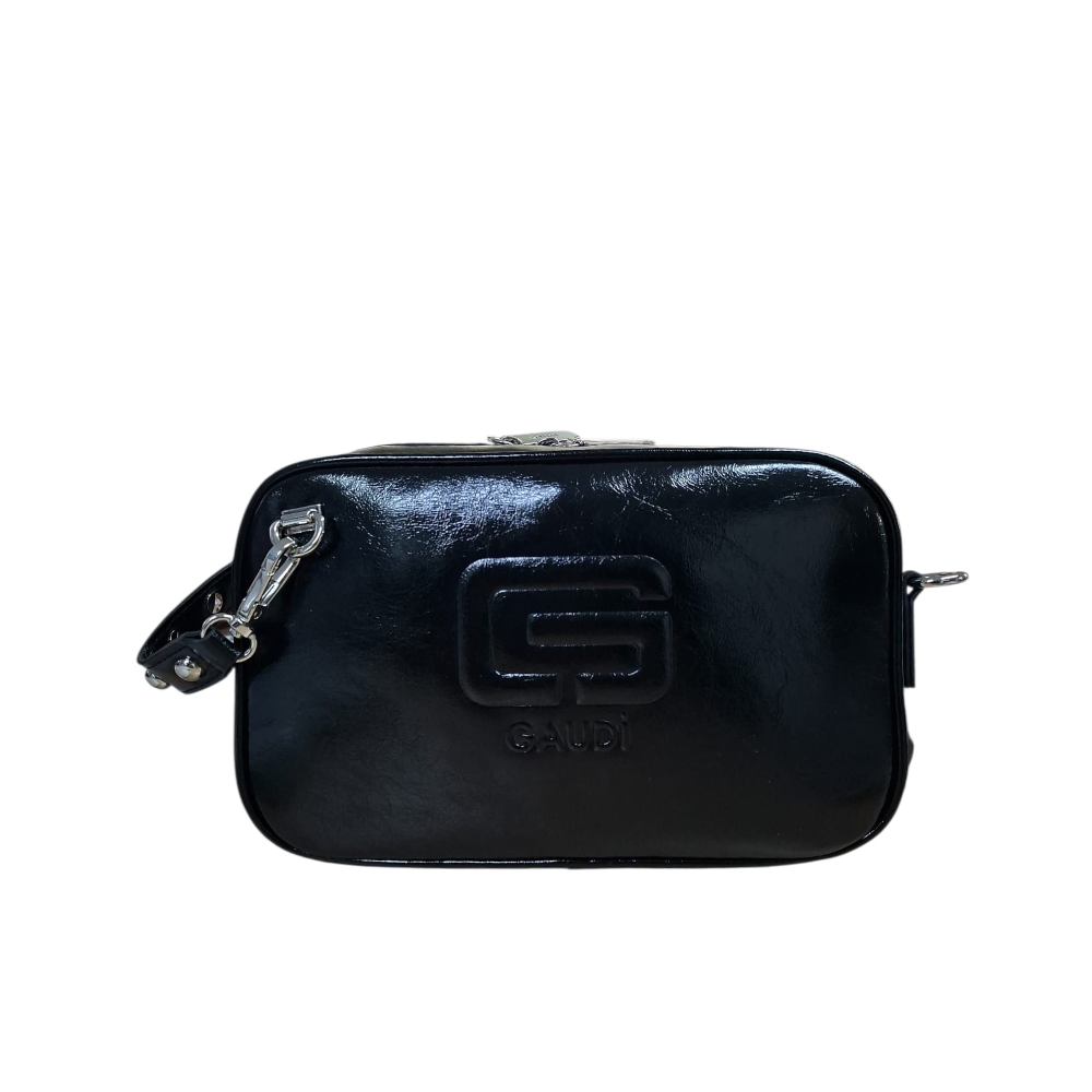 Borsa donna Gaudi Greta nera con tracolla e dettagli hardware, vista frontale