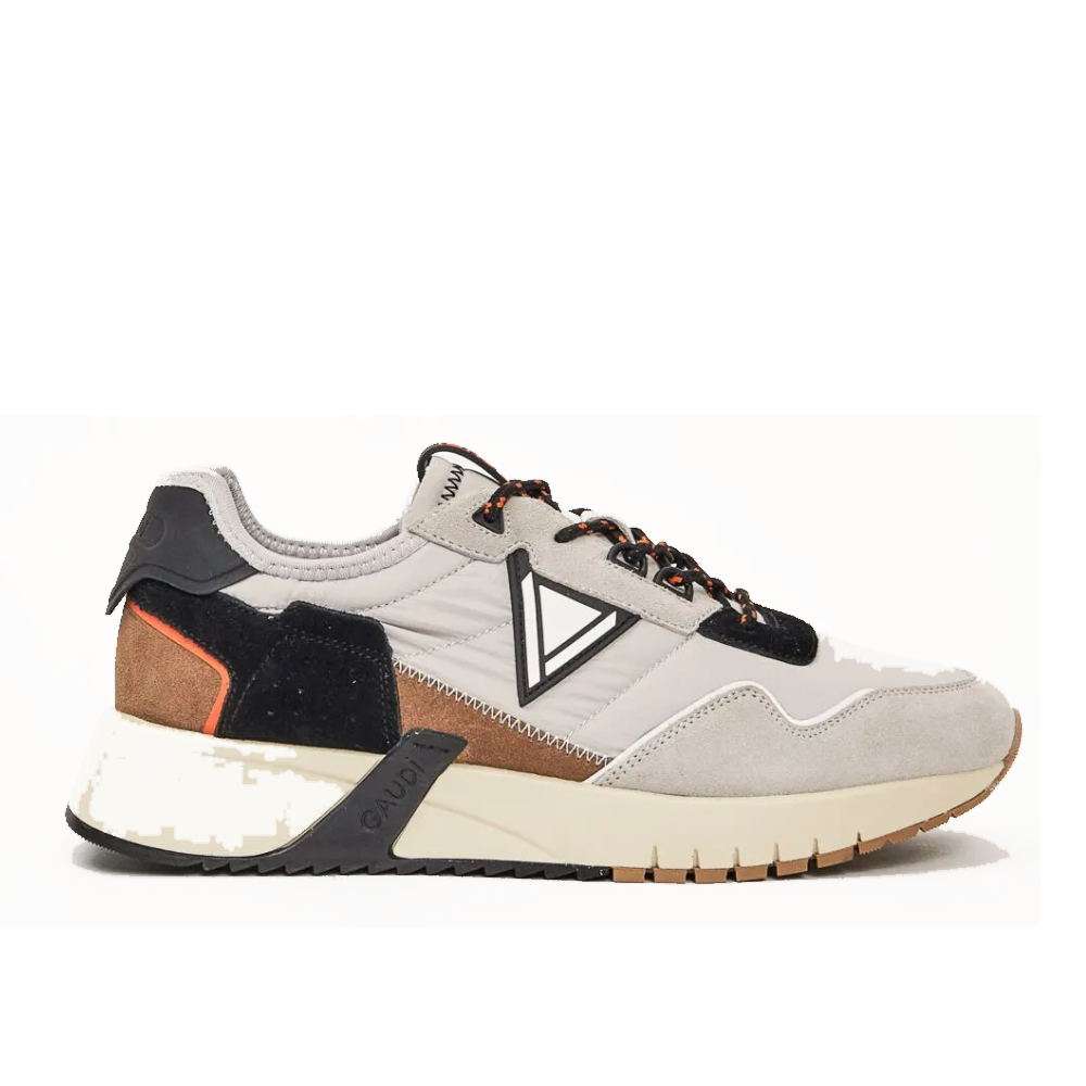 Sneaker Gaudi Iconica uomo beige nero marrone suede nylon vista laterale