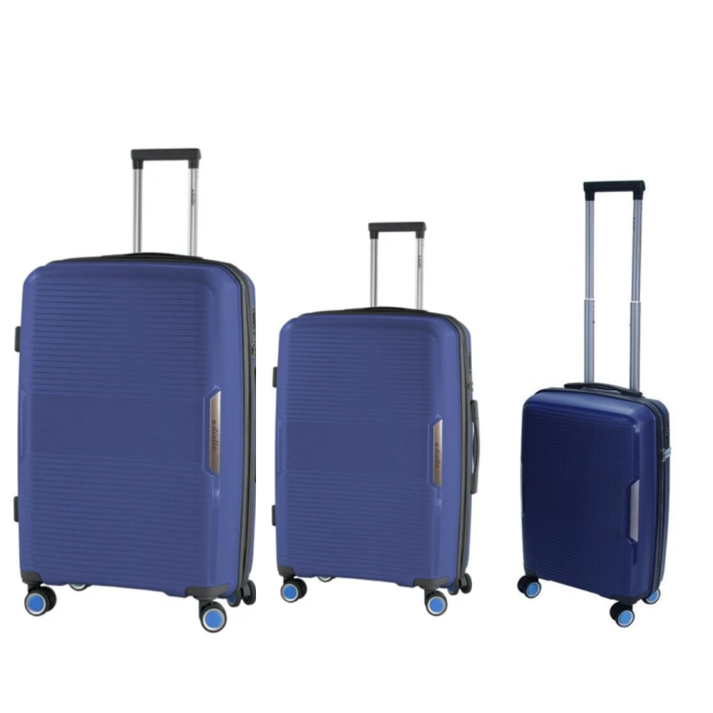 Set 3 trolley rigidi blu polipropilene 55/60/70 cm con maniglie telescopiche e ruote