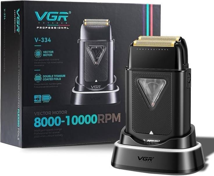Rasoio elettrico VGR V-334 con base di ricarica, confezione completa
