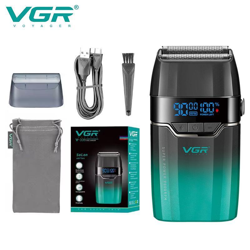 Rasoio elettrico VGR V-308 nero e verde con display digitale, confezione e accessori